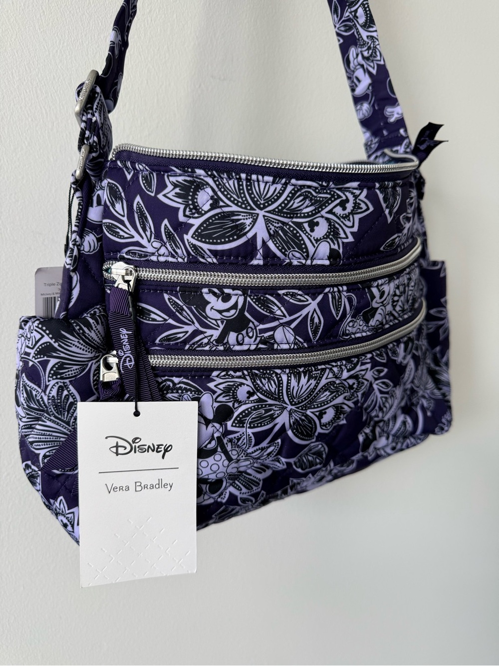 Vera Bradley Disney Flirty Floral Tiple Zip Shoulder Bag - Picture 5 of 11